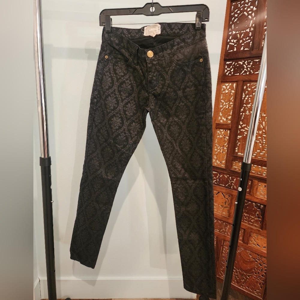 2010s Current Elliot black and grey printed skinny jeans, Size 25.